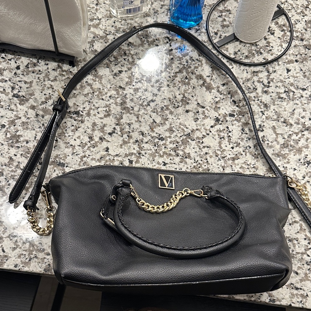 Victoria's Secret Black Shoulder Bag with Gold Accents